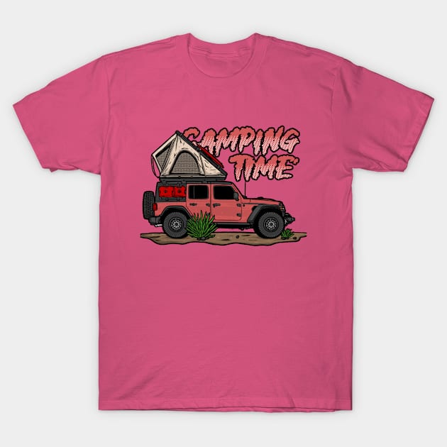 Pink Jeep Design Camping Time T-Shirt by 4x4 Sketch